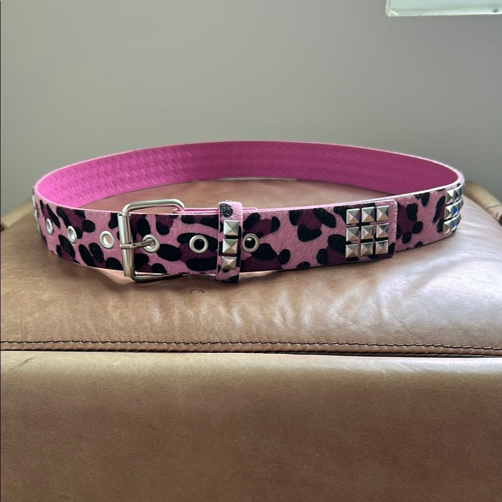 Pink Leopard Print Studded Belt